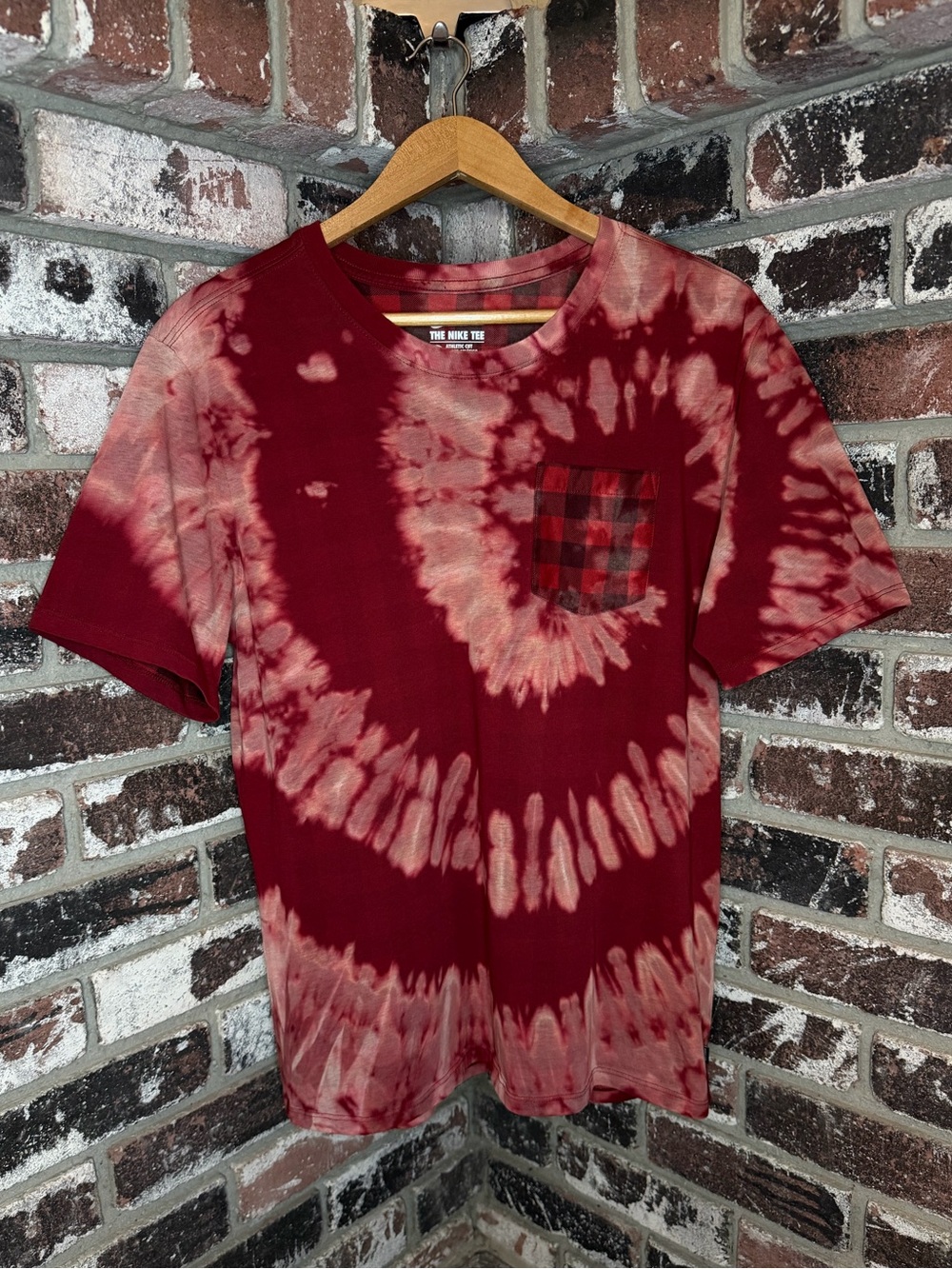 Nike Athletic Cut Dri Fit Bleach Tie-Dye Short Sleeve Tee with Plaid Pocket